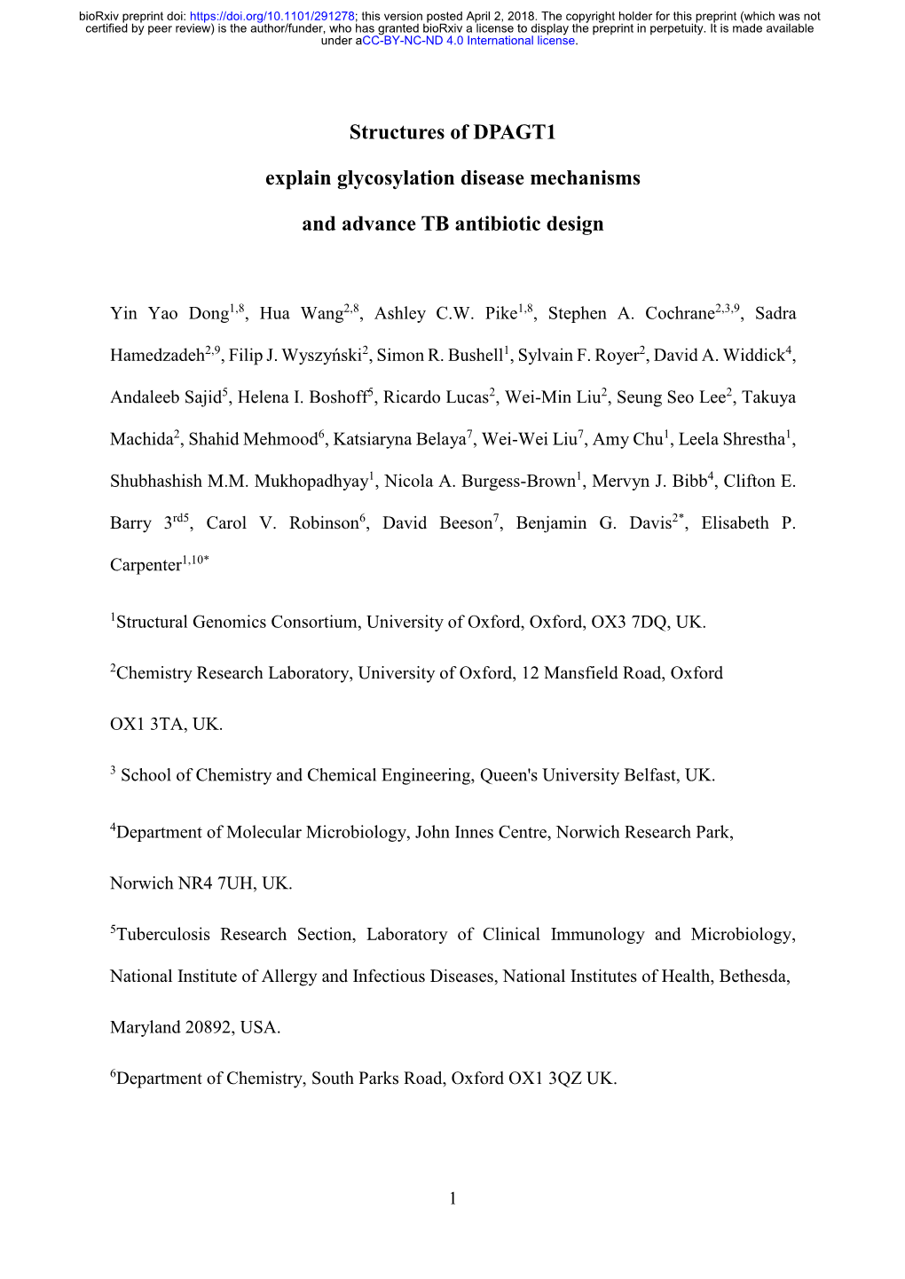 Structures of DPAGT1 Explain Glycosylation Disease Mechanisms and Advance TB Antibiotic Design