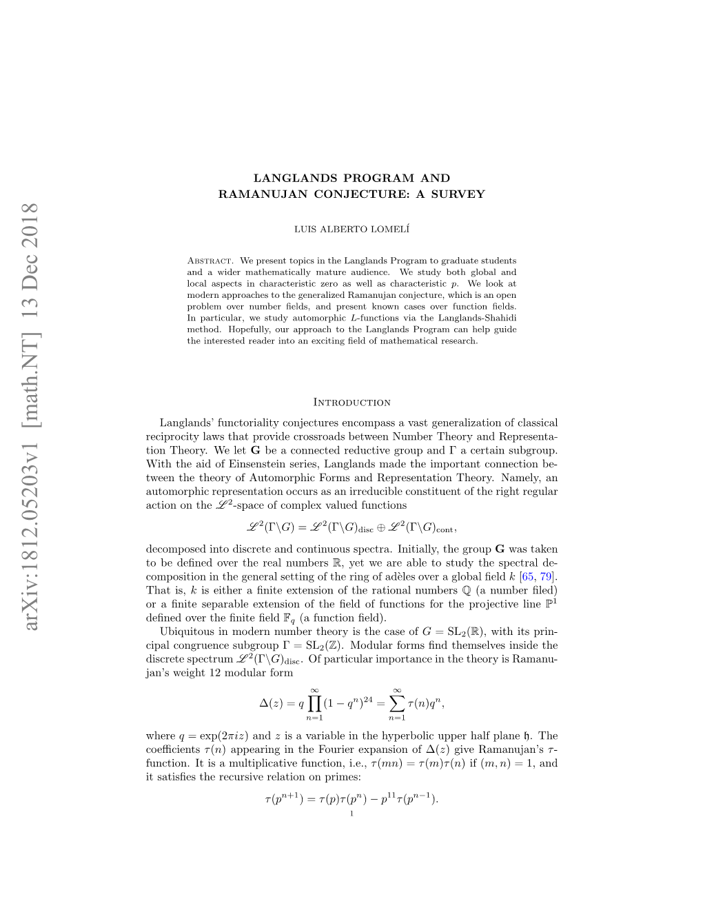 Langlands Program and Ramanujan Conjecture: a Survey