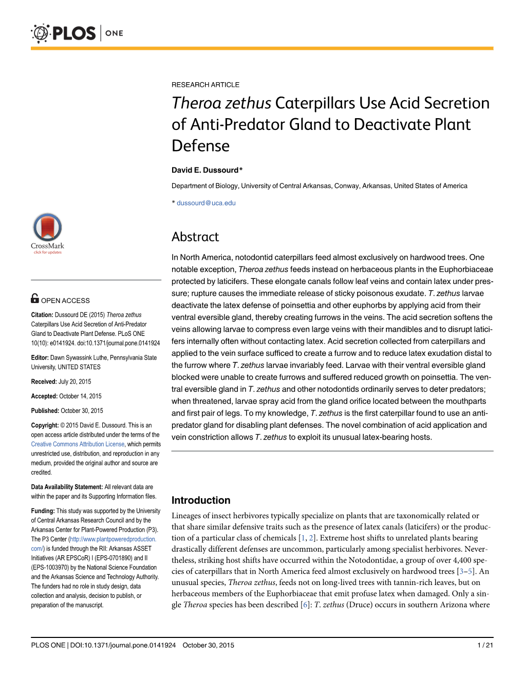 Theroa Zethus Caterpillars Use Acid Secretion of Anti-Predator Gland to Deactivate Plant Defense