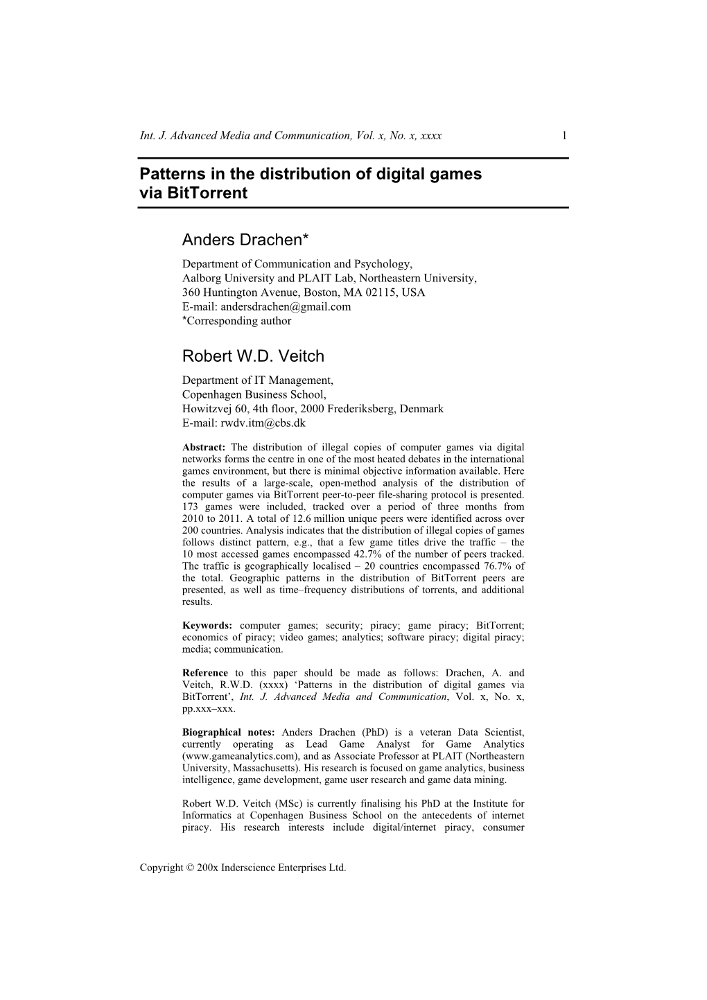 Patterns in the Distribution of Digital Games Via Bittorrent Anders