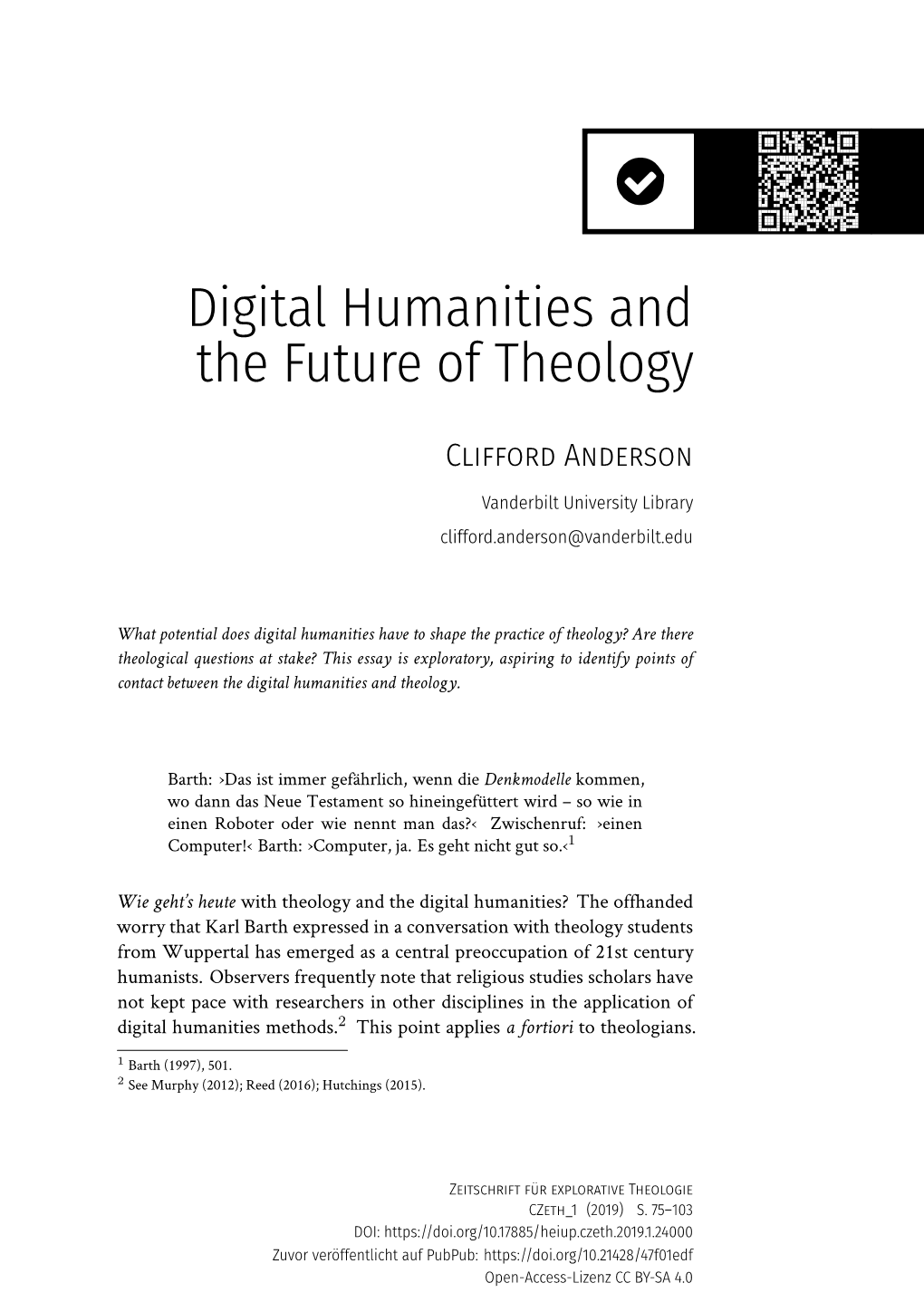 Digital Humanities and the Future of Theology
