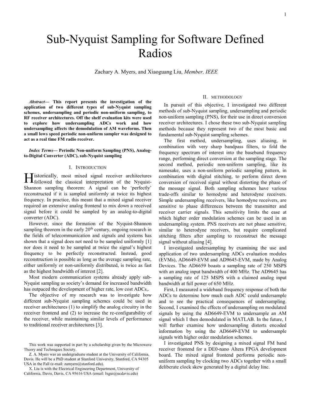 Sub-Nyquist Sampling for Software Defined Radios