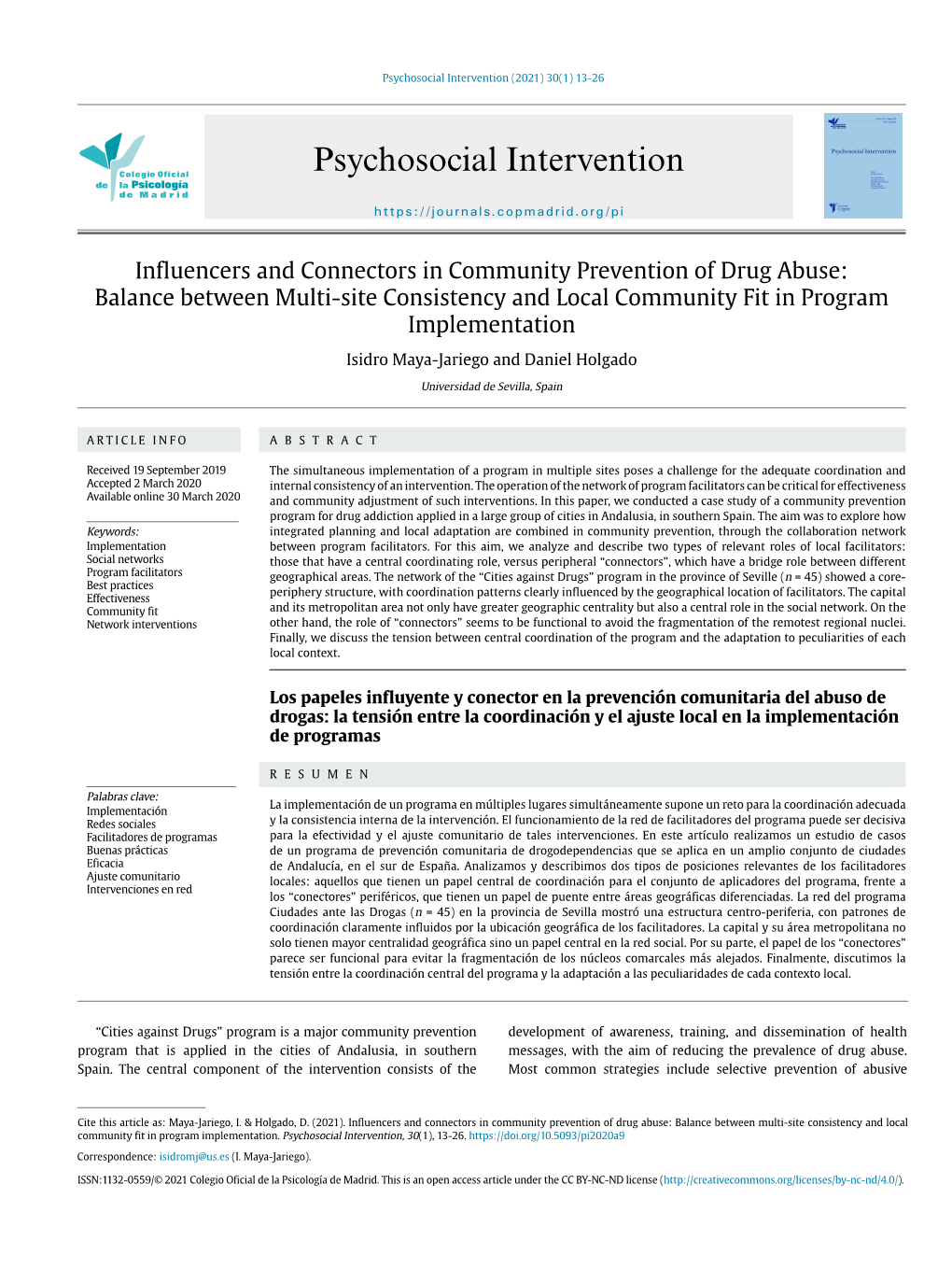 Psychosocial Intervention (2021) 30(1) 13-26