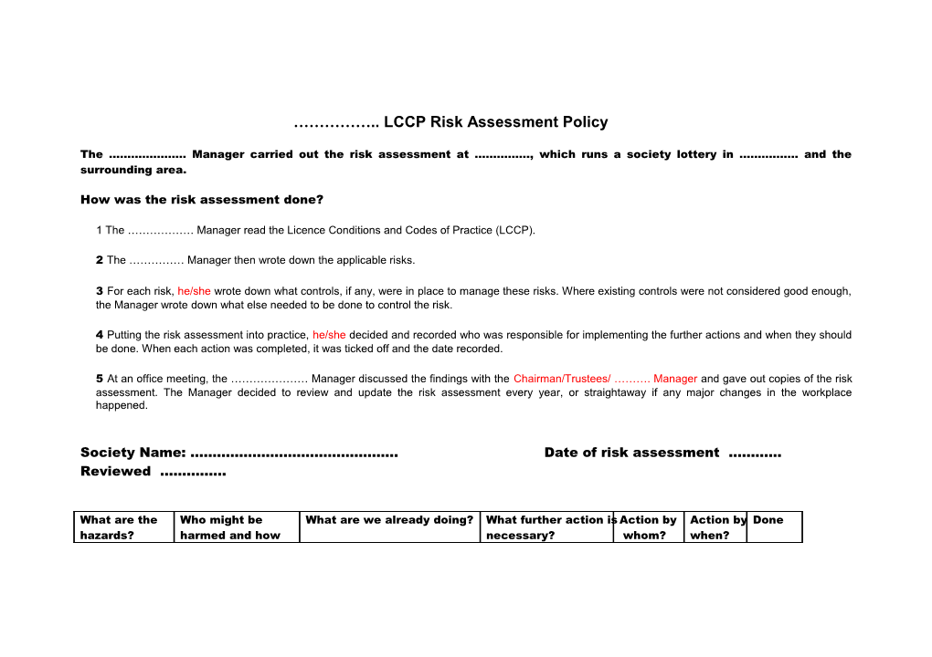 LCCP Risk Assessment Policy