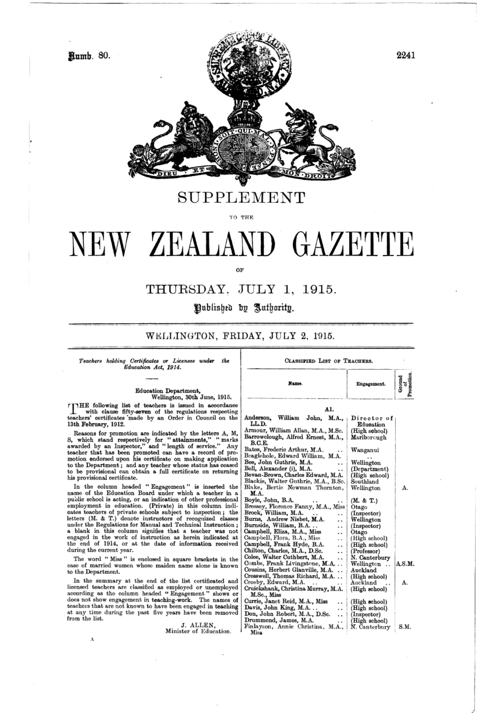 New Zealand Gazette of Thursday, July 1, 1915