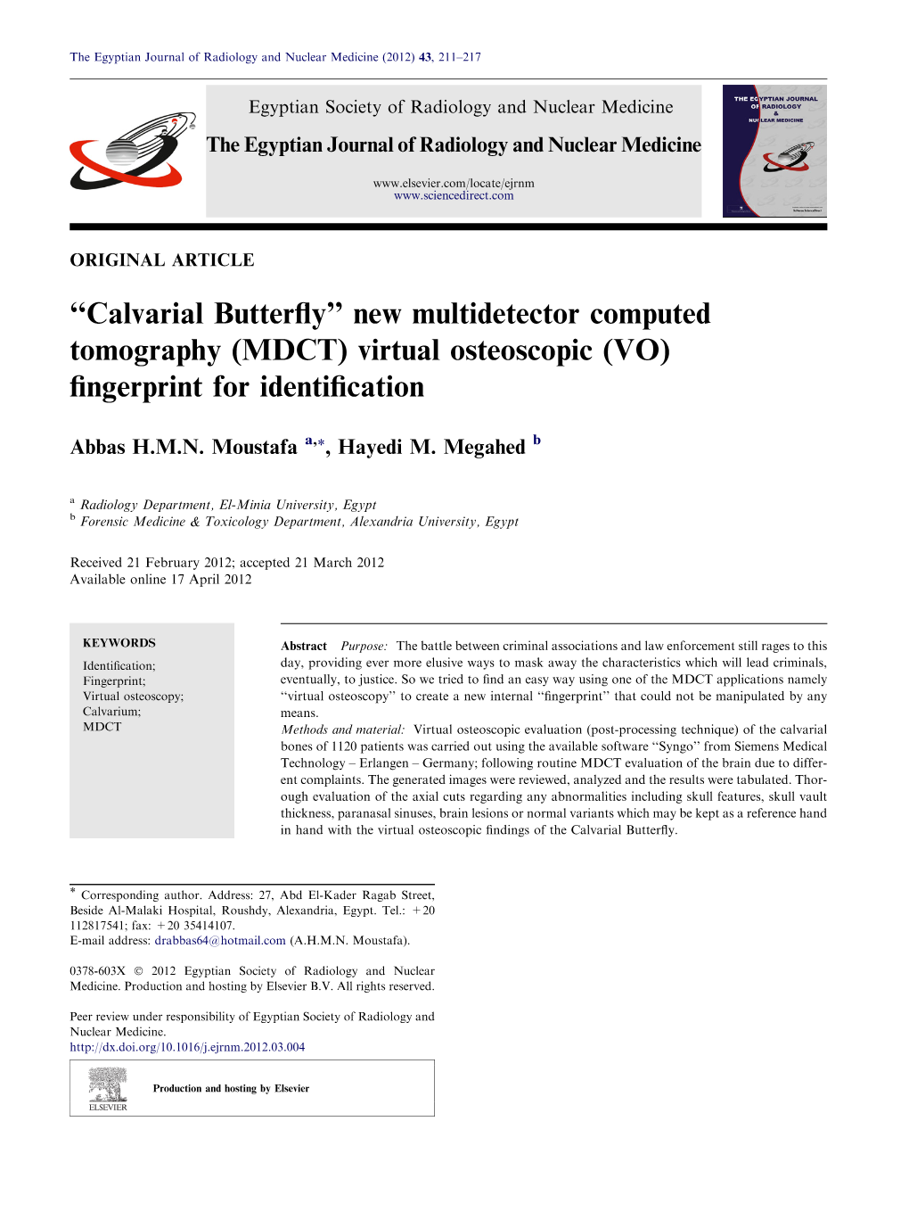 MDCT) Virtual Osteoscopic (VO) ﬁngerprint for Identiﬁcation