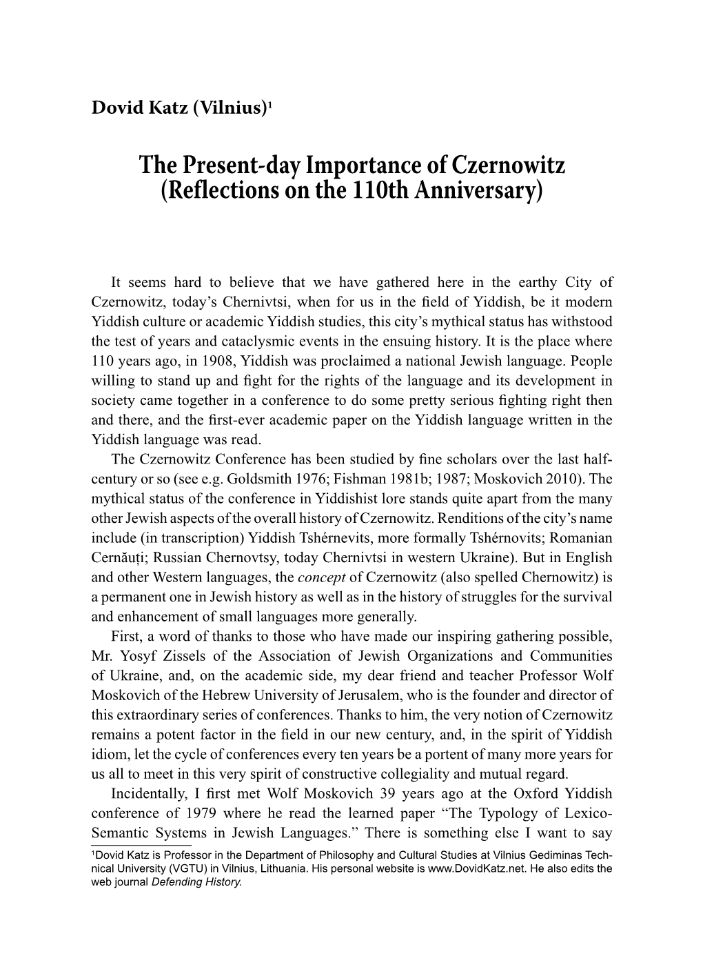 Reflections on Czernowitz At