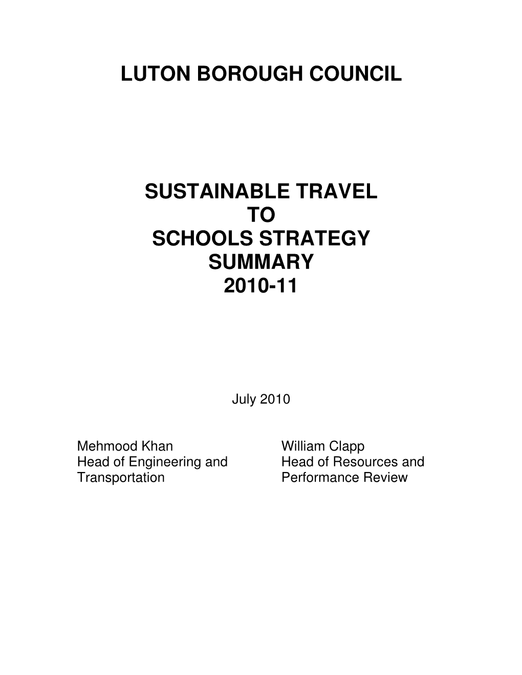 Luton Borough Council Sustainable Travel to Schools Strategy Summary