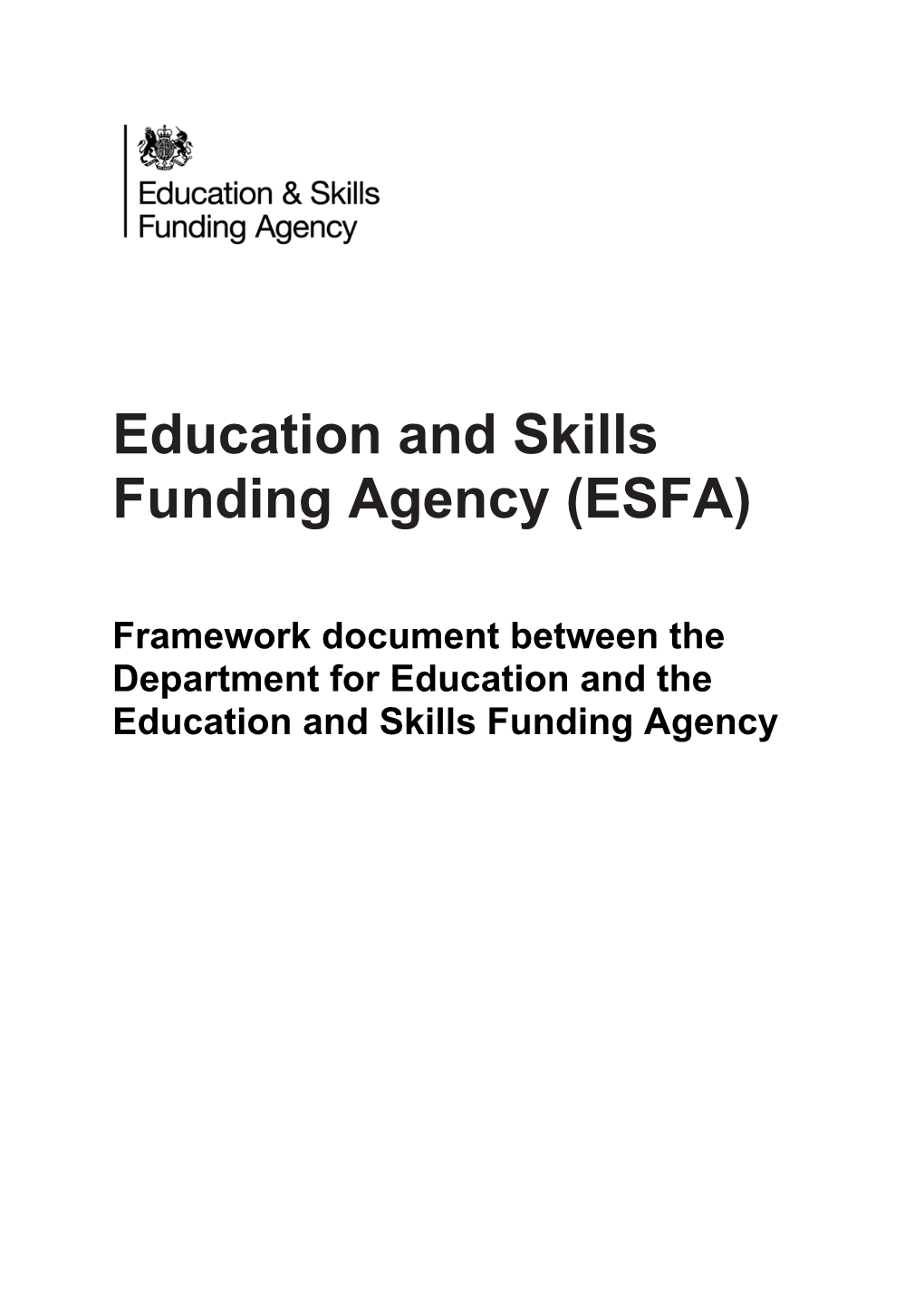 Framework Document Between the Department for Education and the Education and Skills Funding Agency
