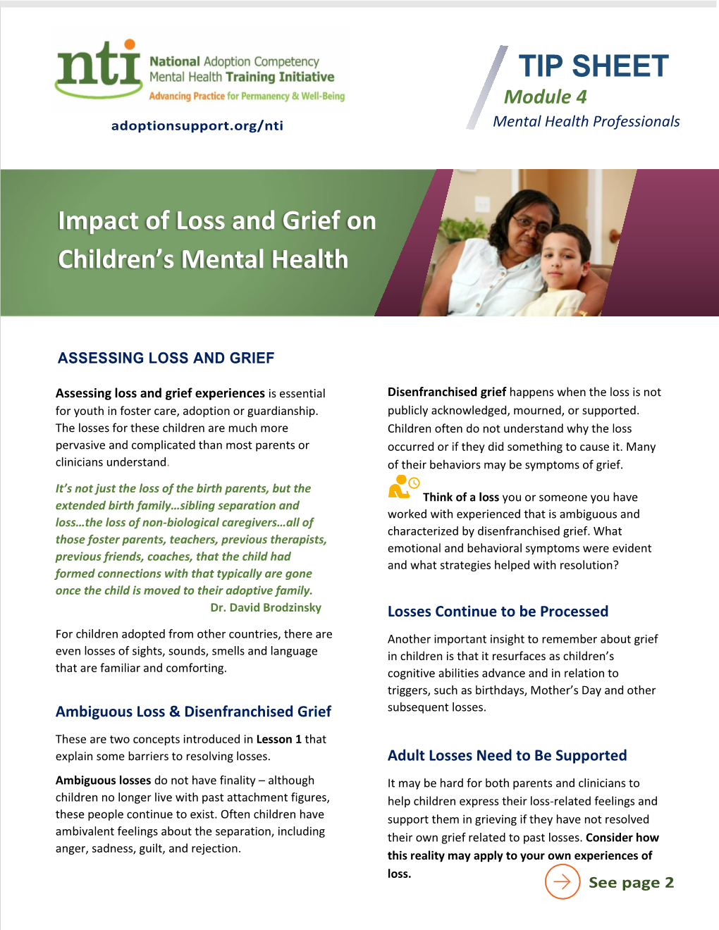 Impact of Loss and Grief on Children's Mental Health