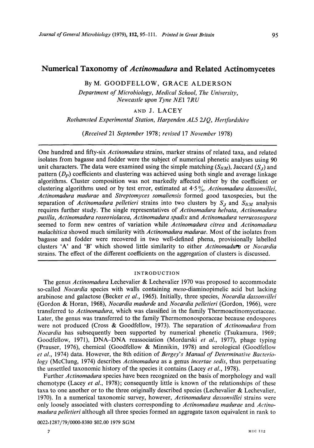 Numerical Taxonomy of Actinomadura and Related Actinomycetes