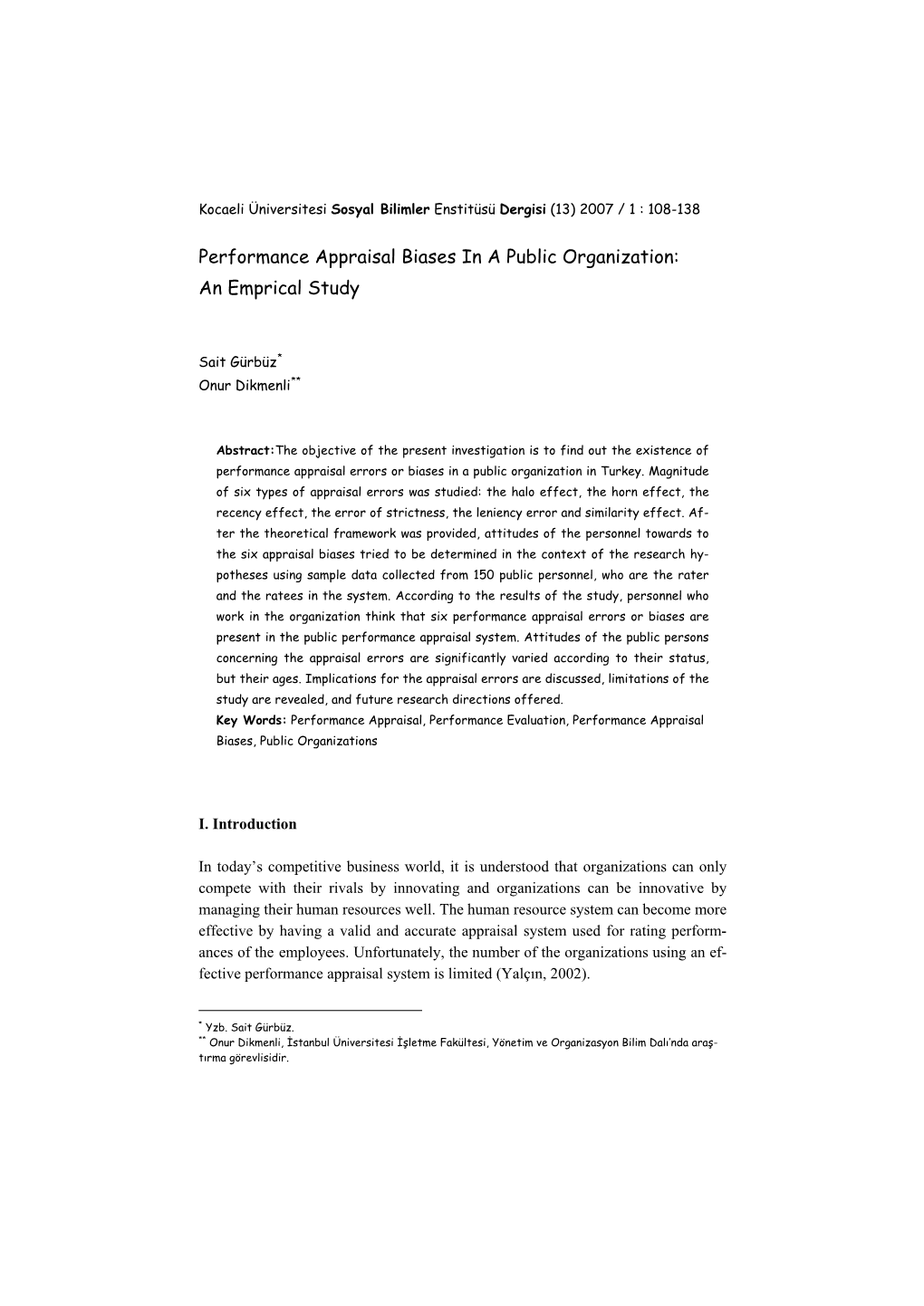 Performance Appraisal Biases in a Public Organization: an Emprical Study