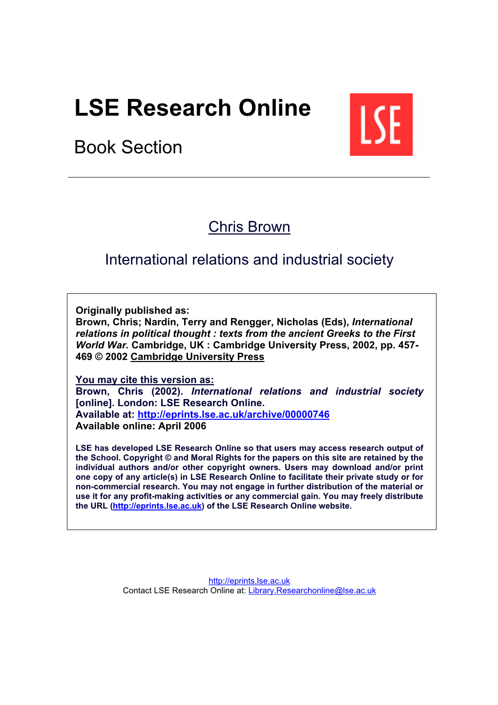 International Relations and Industrial Society