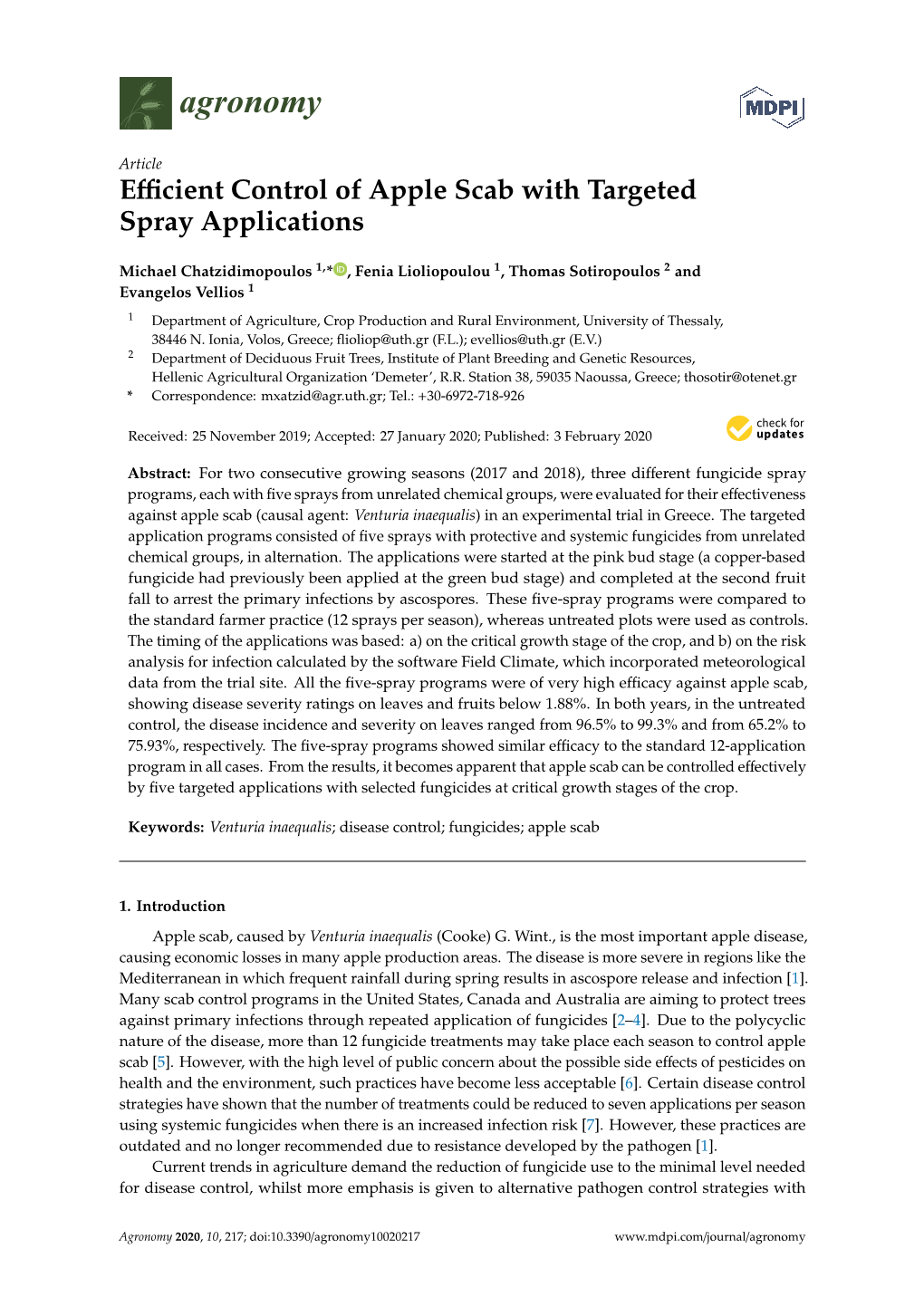 Efficient Control of Apple Scab with Targeted Spray Applications