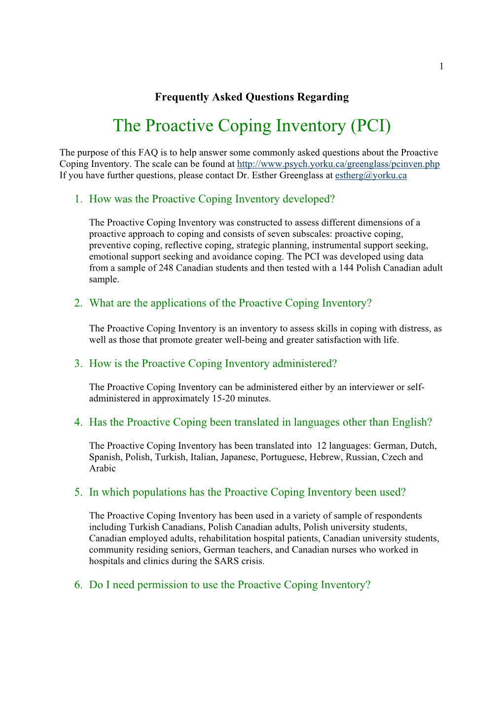 The Proactive Coping Inventory (PCI)