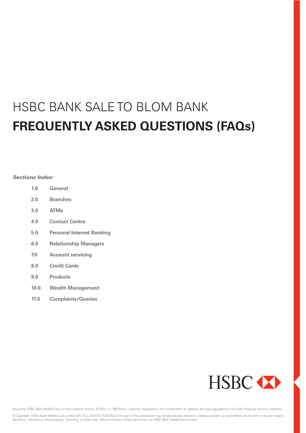 HSBC BANK SALE to BLOM BANK FREQUENTLY ASKED QUESTIONS (Faqs)