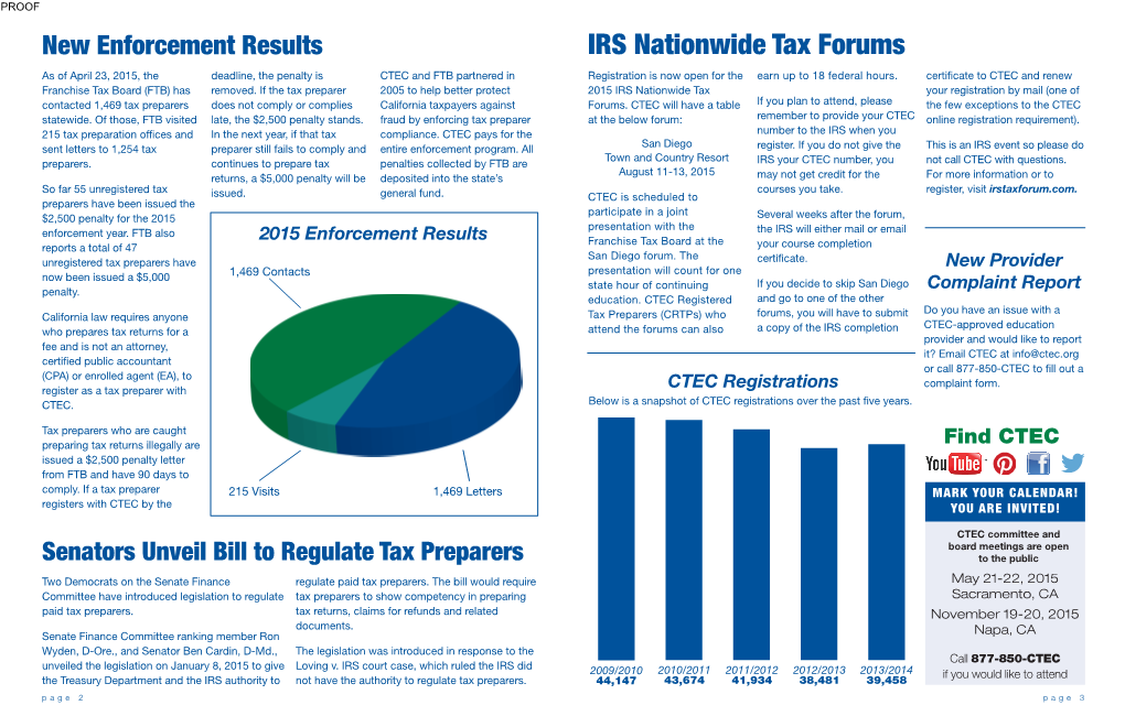 IRS Nationwide Tax Forums As of April 23, 2015, the Deadline, the Penalty Is CTEC and FTB Partnered in Registration Is Now Open for the Earn up to 18 Federal Hours