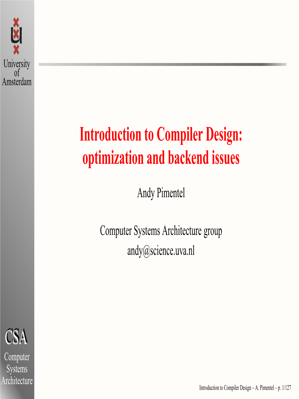 CSA Introduction to Compiler Design