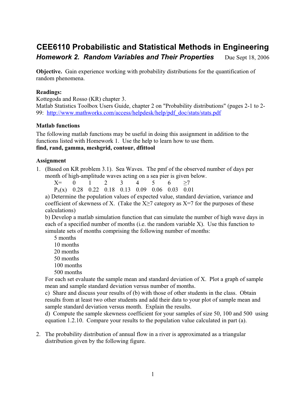 CEE6110 Probabilistic and Statistical Methods in Engineering