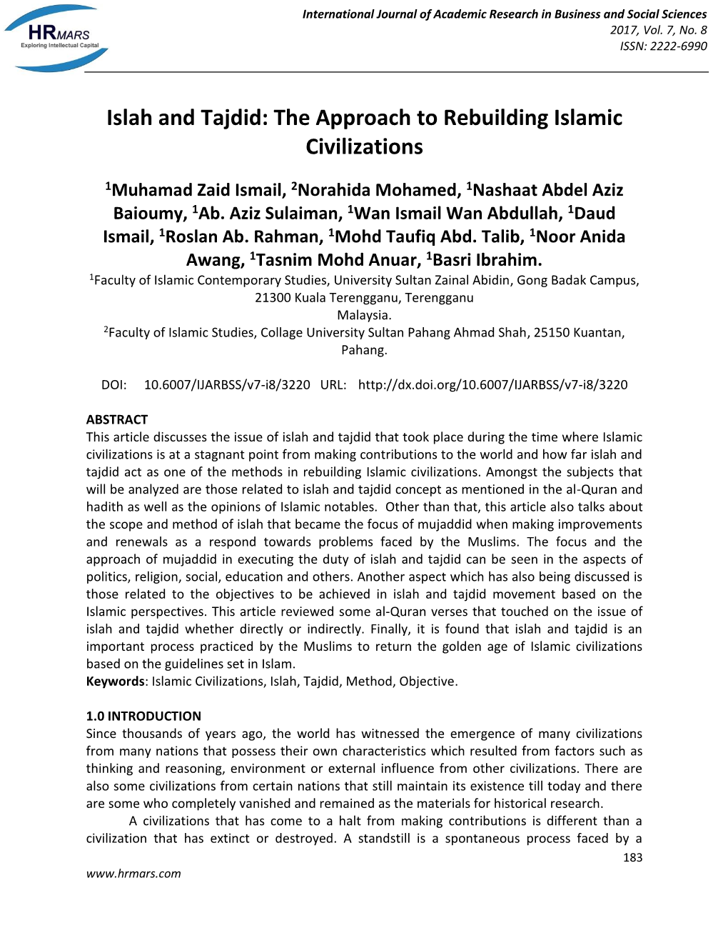 Islah and Tajdid: the Approach to Rebuilding Islamic Civilizations