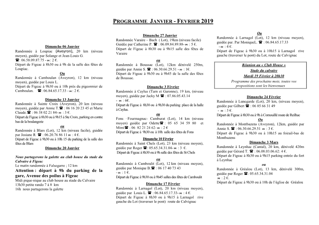 Programme Janvier Fevrier 2019