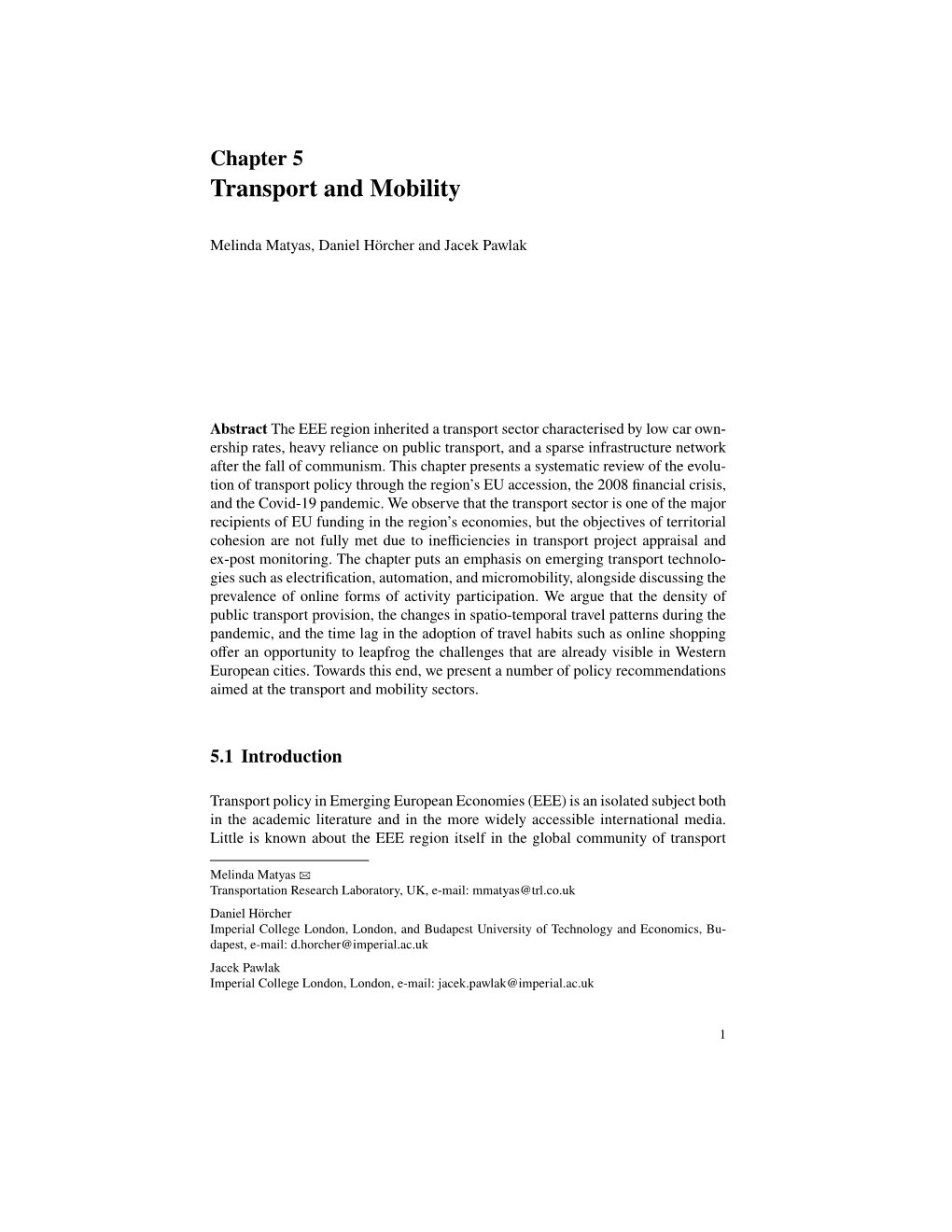 Transport and Mobility