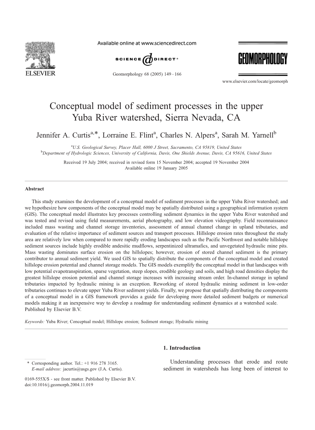 Conceptual Model of Sediment Processes in the Upper Yuba River Watershed, Sierra Nevada, CA