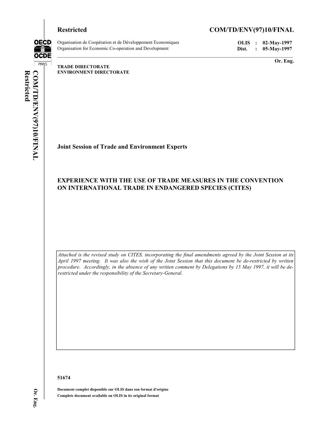 Restricted CO M/TD/ENV (97)10/F in a L