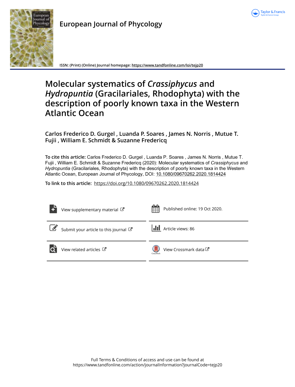 Gracilariales, Rhodophyta) with the Description of Poorly Known Taxa in the Western Atlantic Ocean Carlos Frederico D