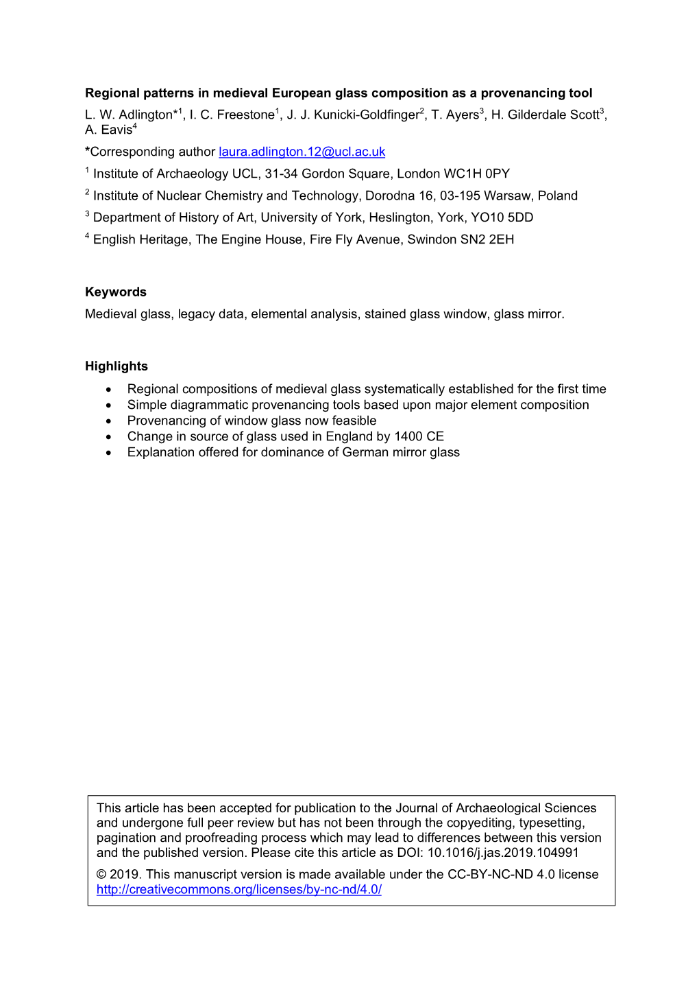 Regional Patterns in Medieval European Glass Composition As a Provenancing Tool L