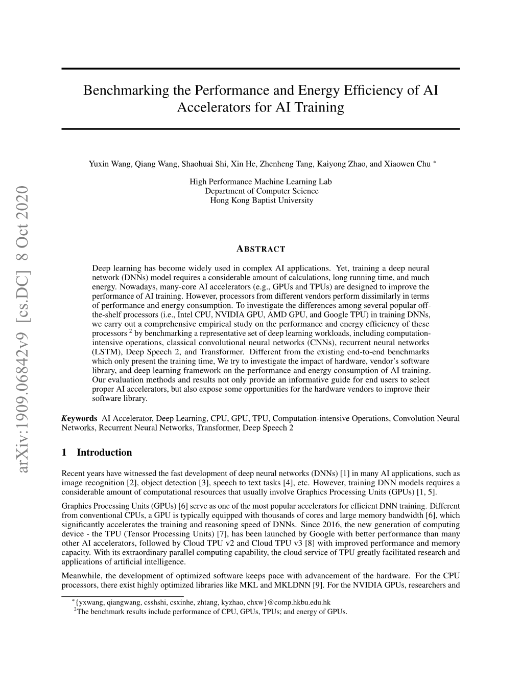 Benchmarking the Performance and Energy Efficiency of AI Accelerators for AI Training