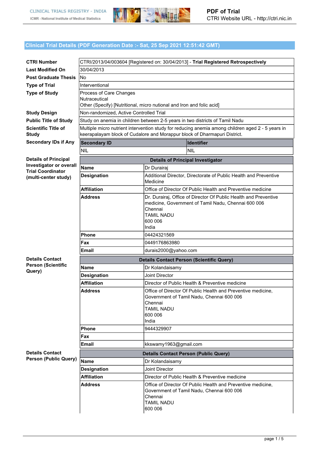 CTRI Trial Data