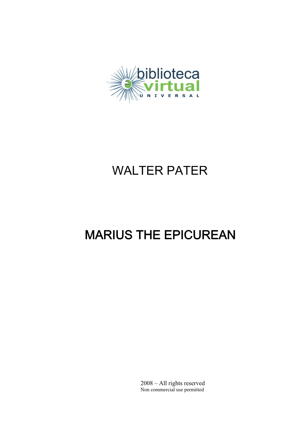 Walter Pater Marius the Epicurean