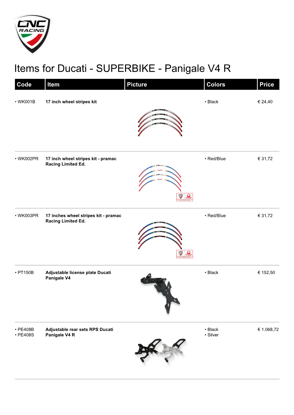 Items for Ducati - SUPERBIKE - Panigale V4 R