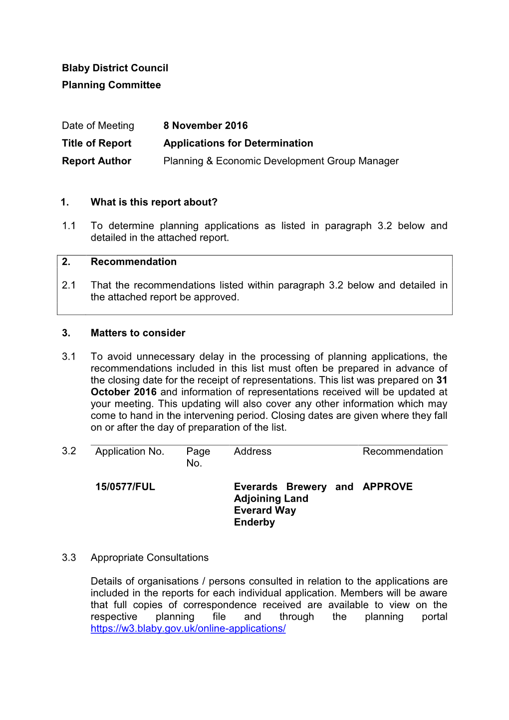 Blaby District Council Planning Committee Date of Meeting 8