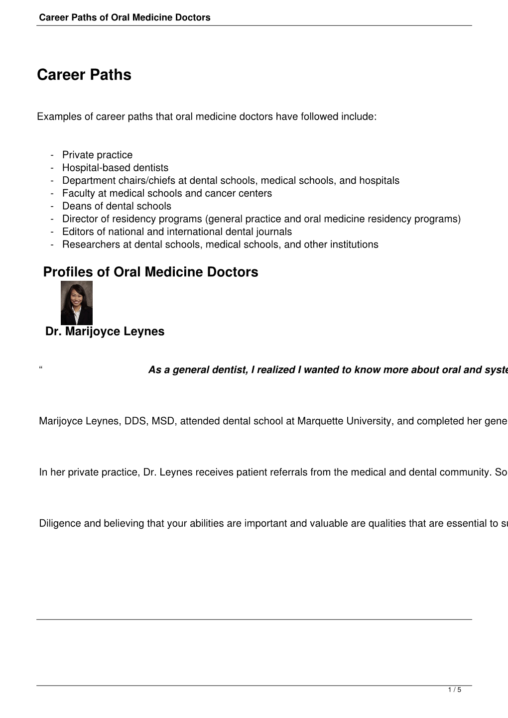 Career Paths of Oral Medicine Doctors