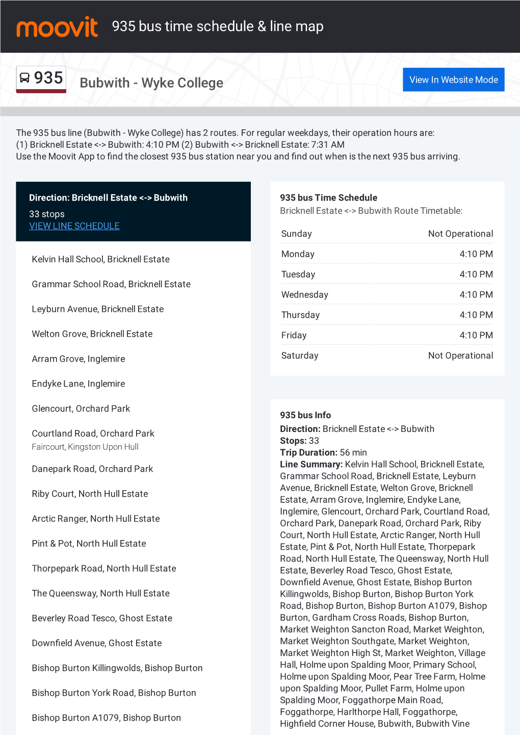 935 Bus Time Schedule & Line Route