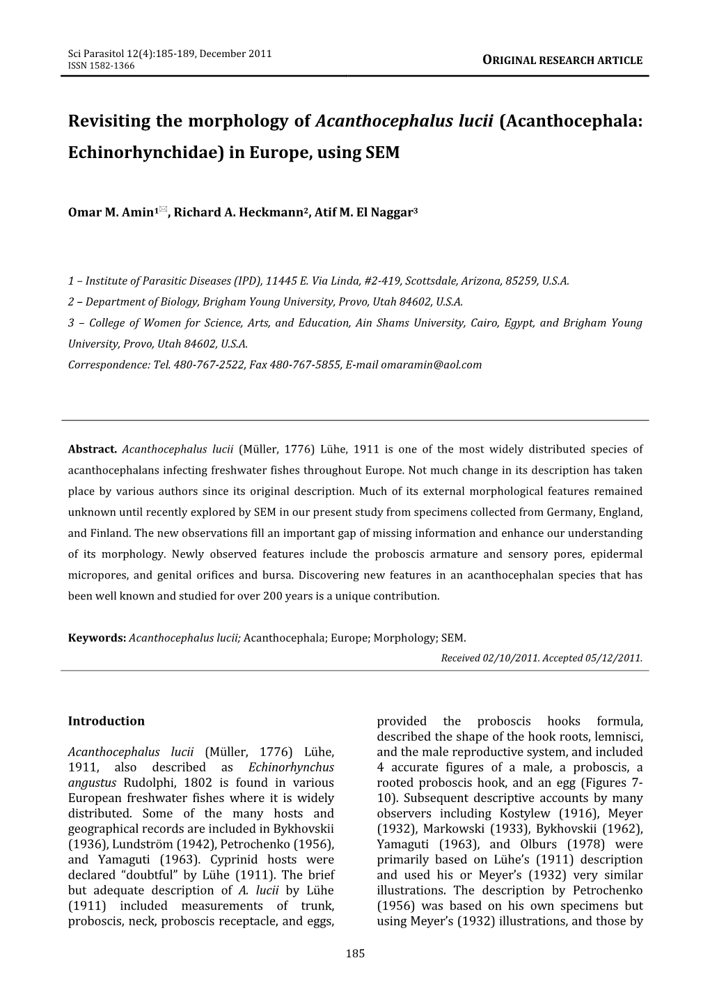 Acanthocephala: Echinorhynchidae) in Europe, Using SEM