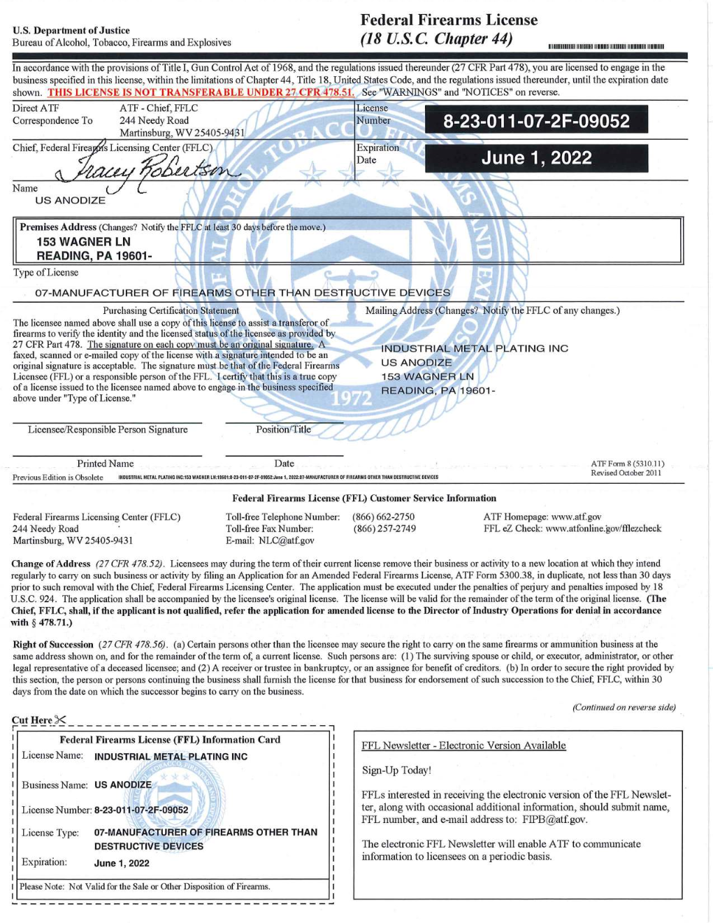 Federal Firearms License U.S