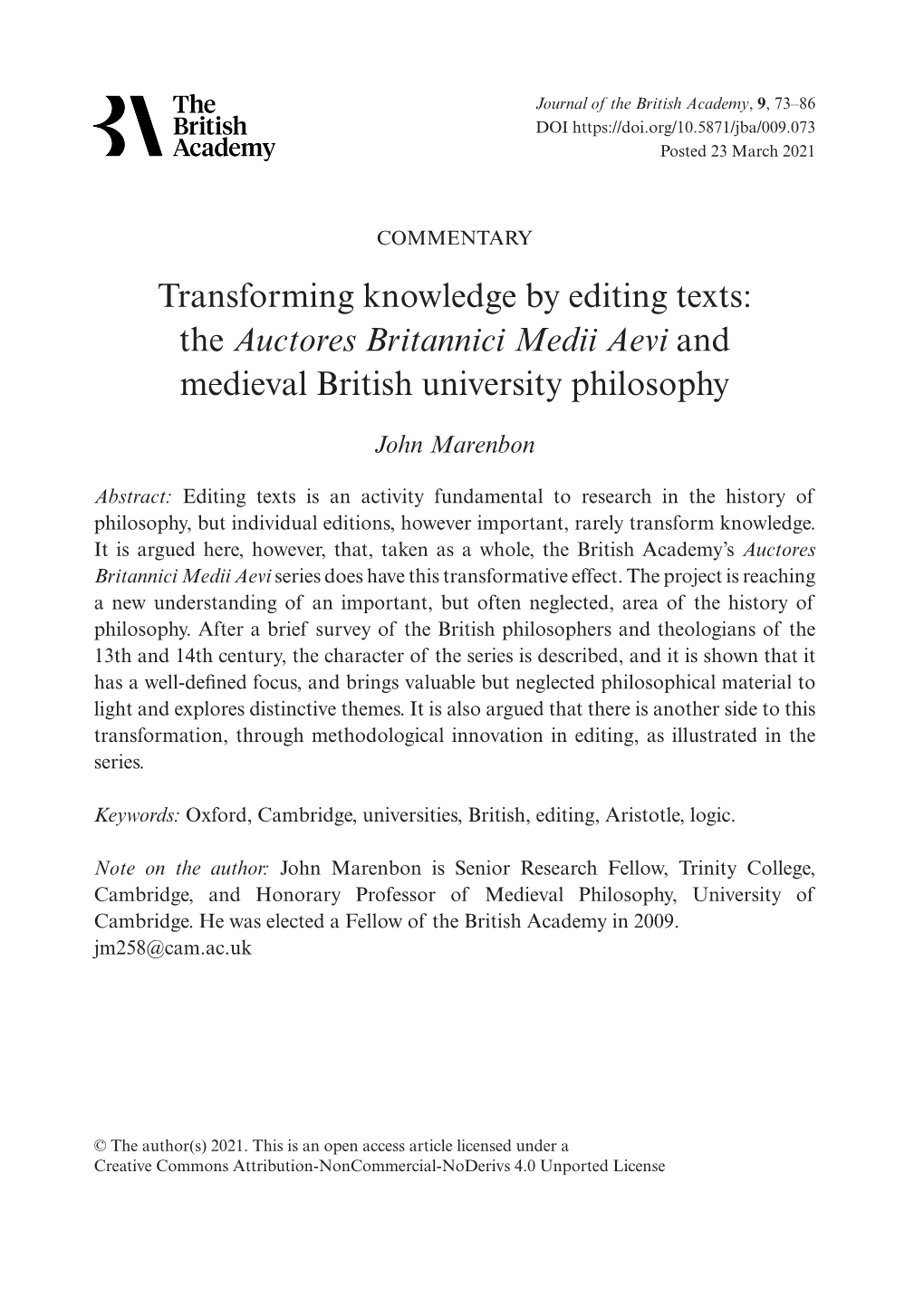 Auctores Britannici Medii Aevi and Medieval British University Philosophy