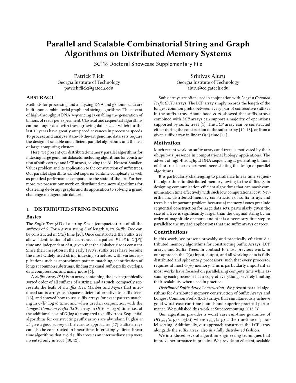 Parallel and Scalable Combinatorial String and Graph Algorithms on Distributed Memory Systems SC’18 Doctoral Showcase Supplementary File