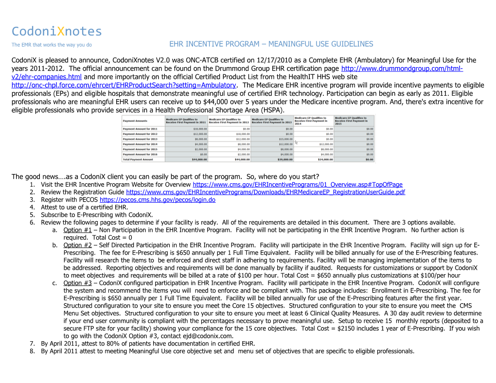 The EMR That Works the Way You Do EHR INCENTIVE PROGRAM MEANINGFUL USE GUIDELINES