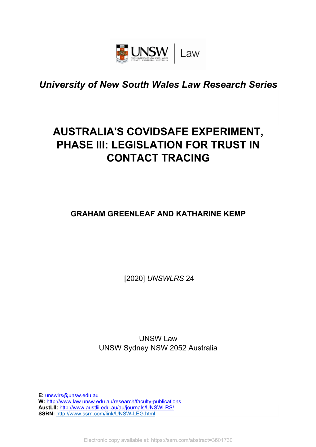 Australia's Covidsafe Experiment, Phase Iii: Legislation for Trust in Contact Tracing