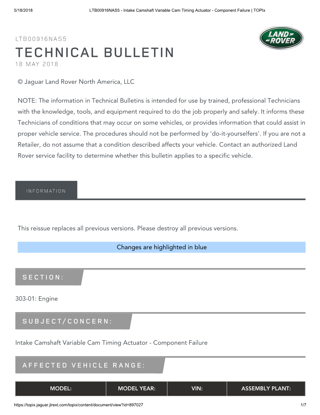 Technical Bulletin 18 May 2018