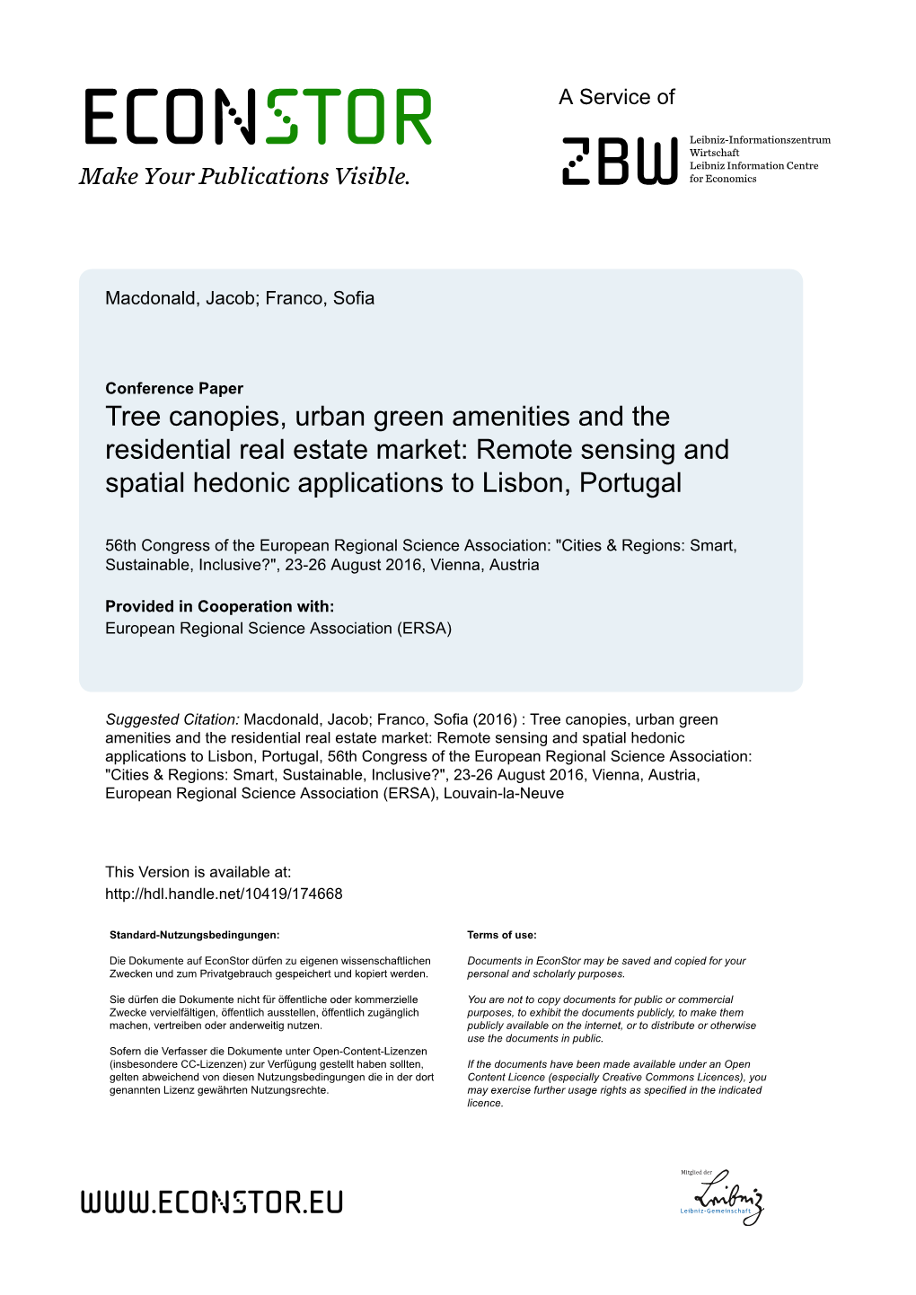 Remote Sensing and Spatial Hedonic Applications to Lisbon, Portugal