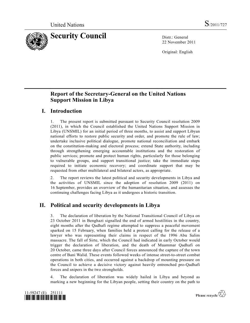 Security Council Distr.: General 22 November 2011