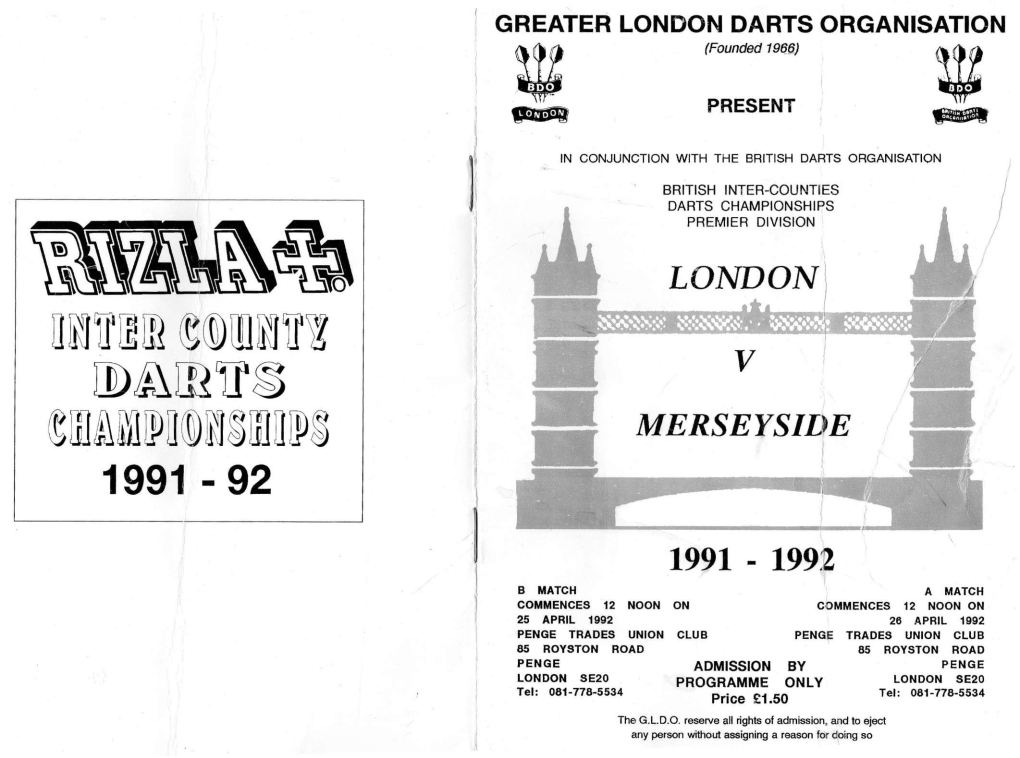 GREATER LONDON DARTS ORGANISATION (Founded 1966)