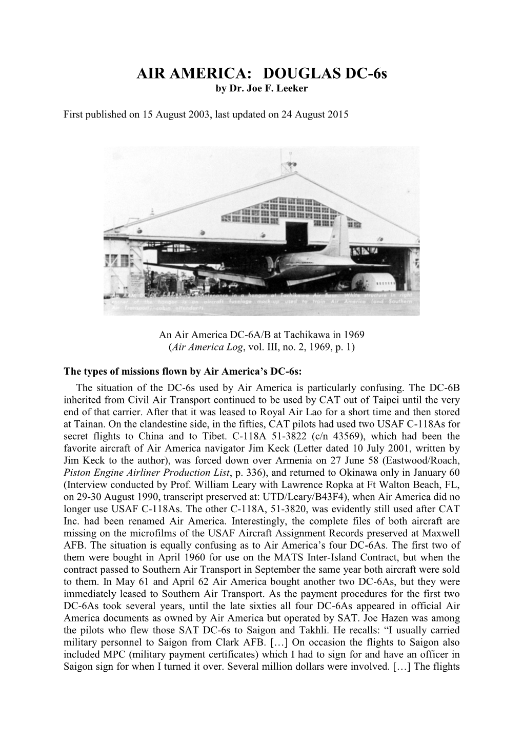 AIR AMERICA: DOUGLAS DC-6S by Dr