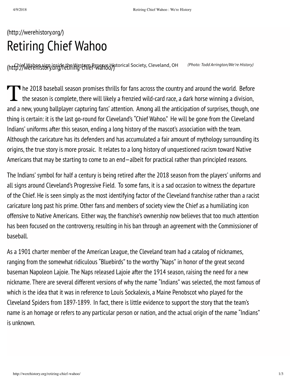 Retiring Chief Wahoo : We're History