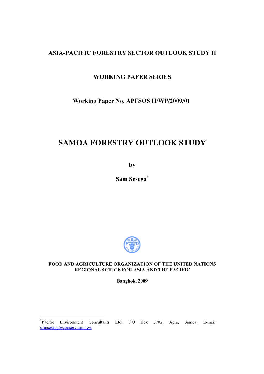 Samoa Forestry Outlook Study